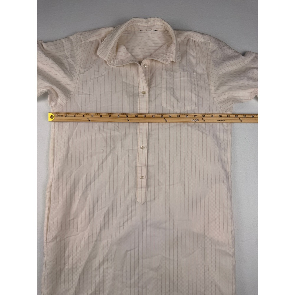 Vintage Pinstripe Shirt Dress Short Sleeve Button Front Cream Pink Stripe Mini - Picture 4 of 8
